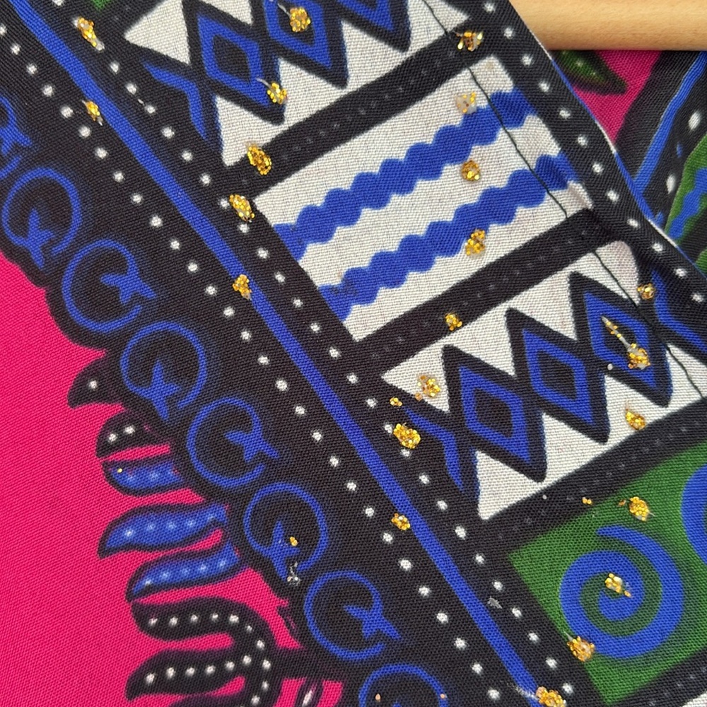 California Woman Aztec Border Patterned Caftan Beach Cover Up Drawstring Waist - Picture 4 of 13